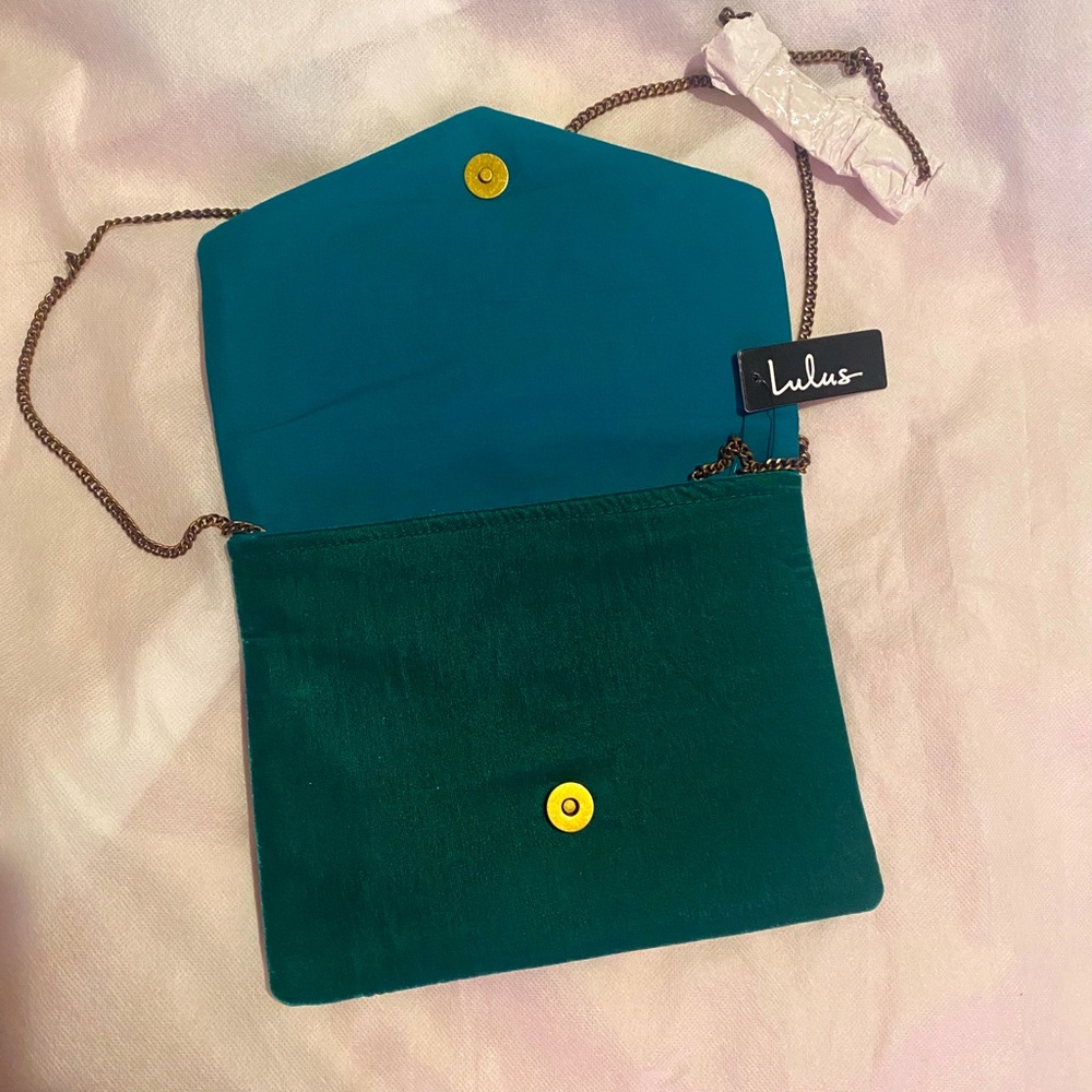 Lulus Across the Stars Teal Velvet Beaded Clutch - Picture 4 of 4